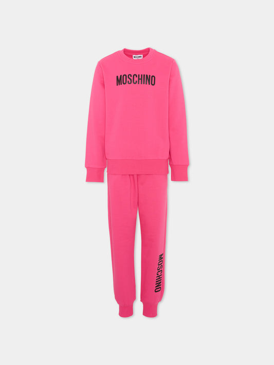 Completo sportivo lungo fucsia per bambina con logo,Moschino Kids,HUK04S LCA93 51450