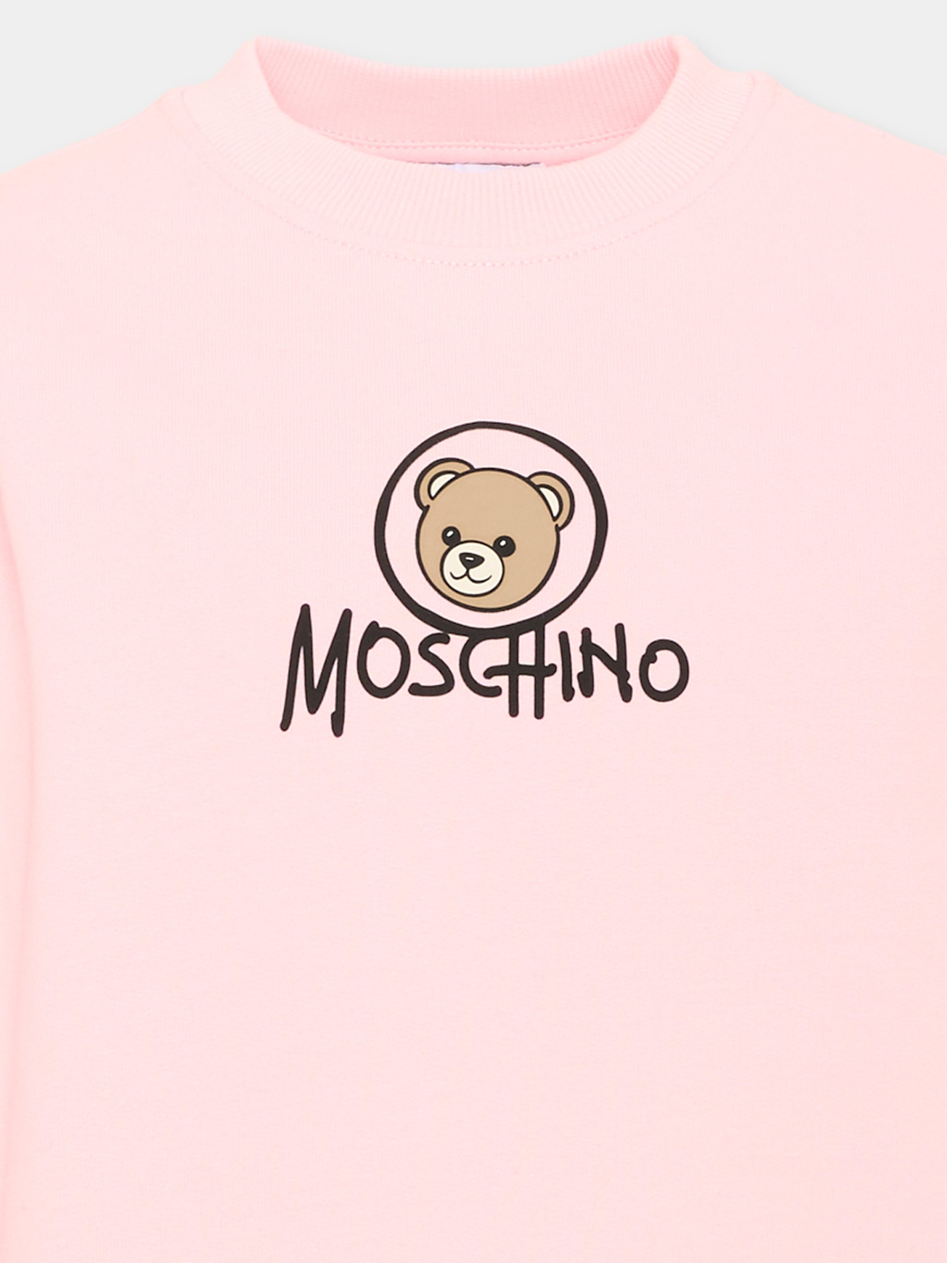Felpa rosa per bambina con Teddy Bear,Moschino Kids,HXF08V LCA83 50209