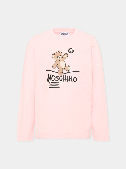 T-Shirt rosa per bambina con Teddy Bear,Moschino Kids,HZO00J LAA20 50209