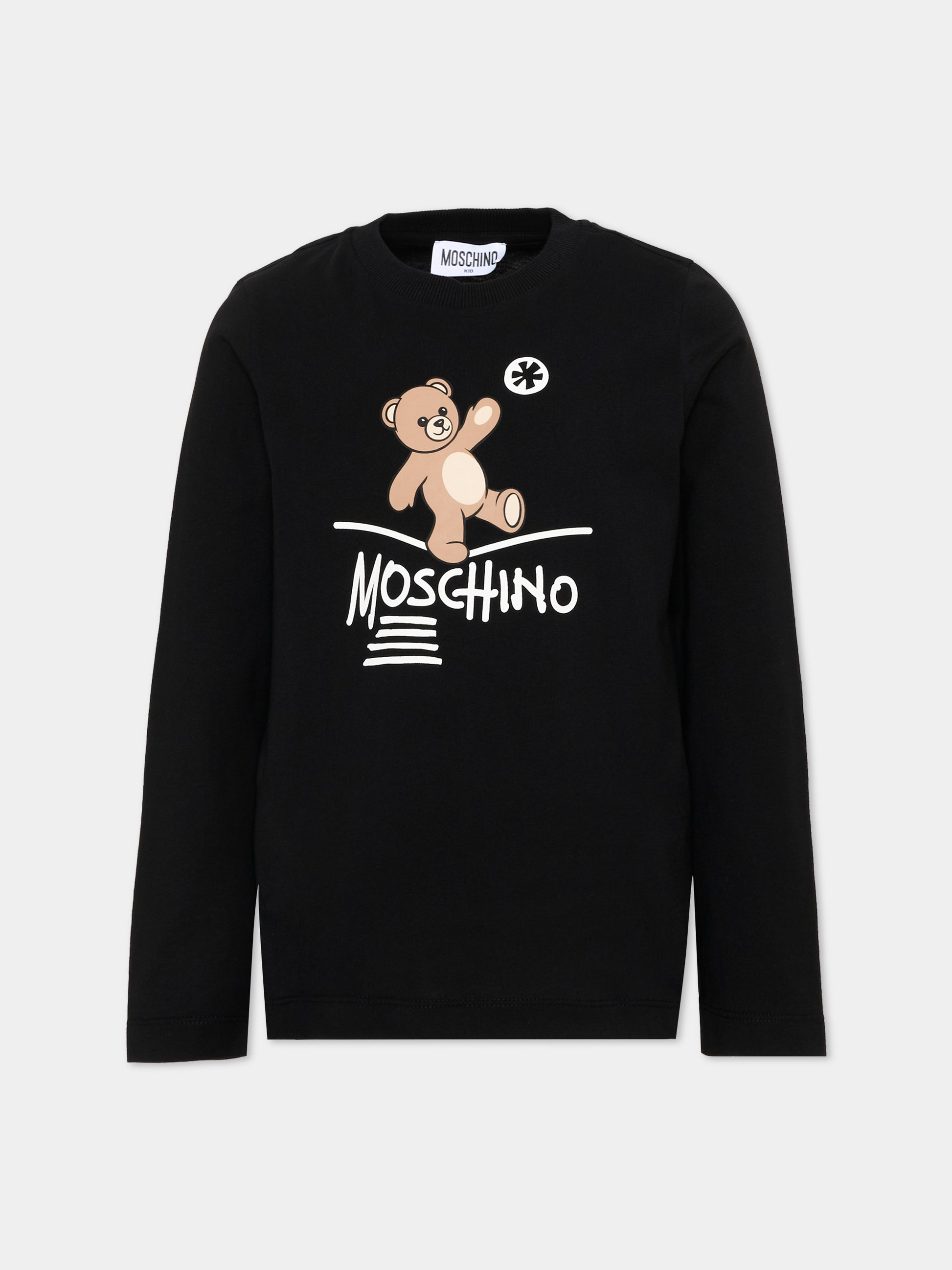T-Shirt nera per bambini con Teddy Bear,Moschino Kids,HZO00J LAA20 60100