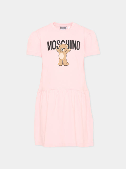 Vestito rosa per bambina con Teddy Bear,Moschino Kids,HDV0H9 LAA10 50209