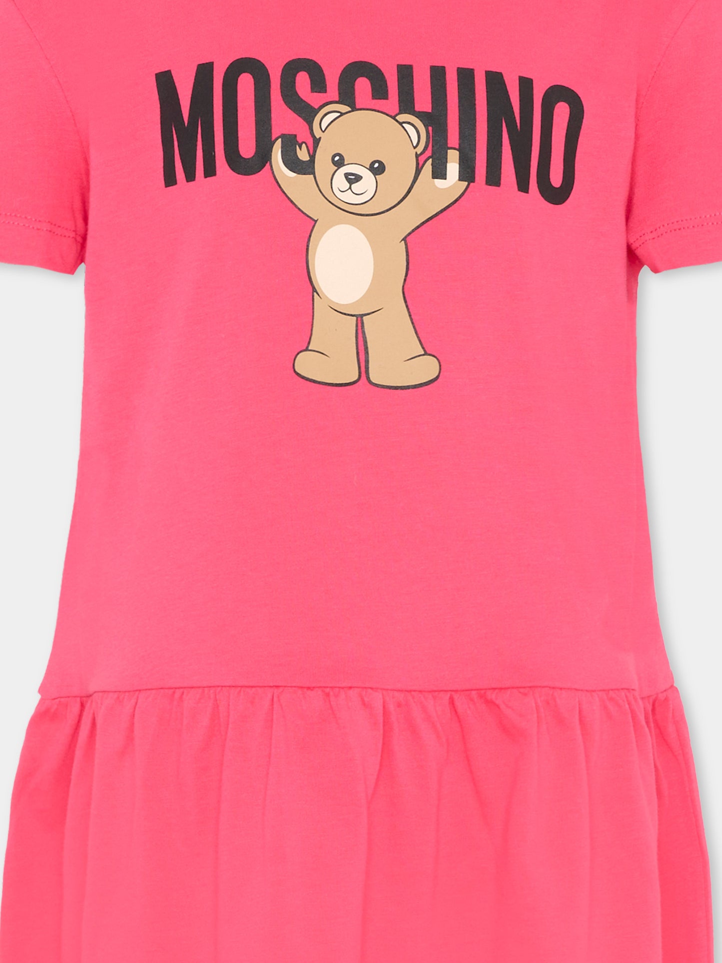 Vestito fucsia per bambina con Teddy Bear,Moschino Kids,HDV0H9 LAA10 50541