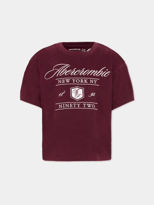 T-Shirt bordeaux per bambina con logo,Abercrombie & Fitch,43AJ81 P4U