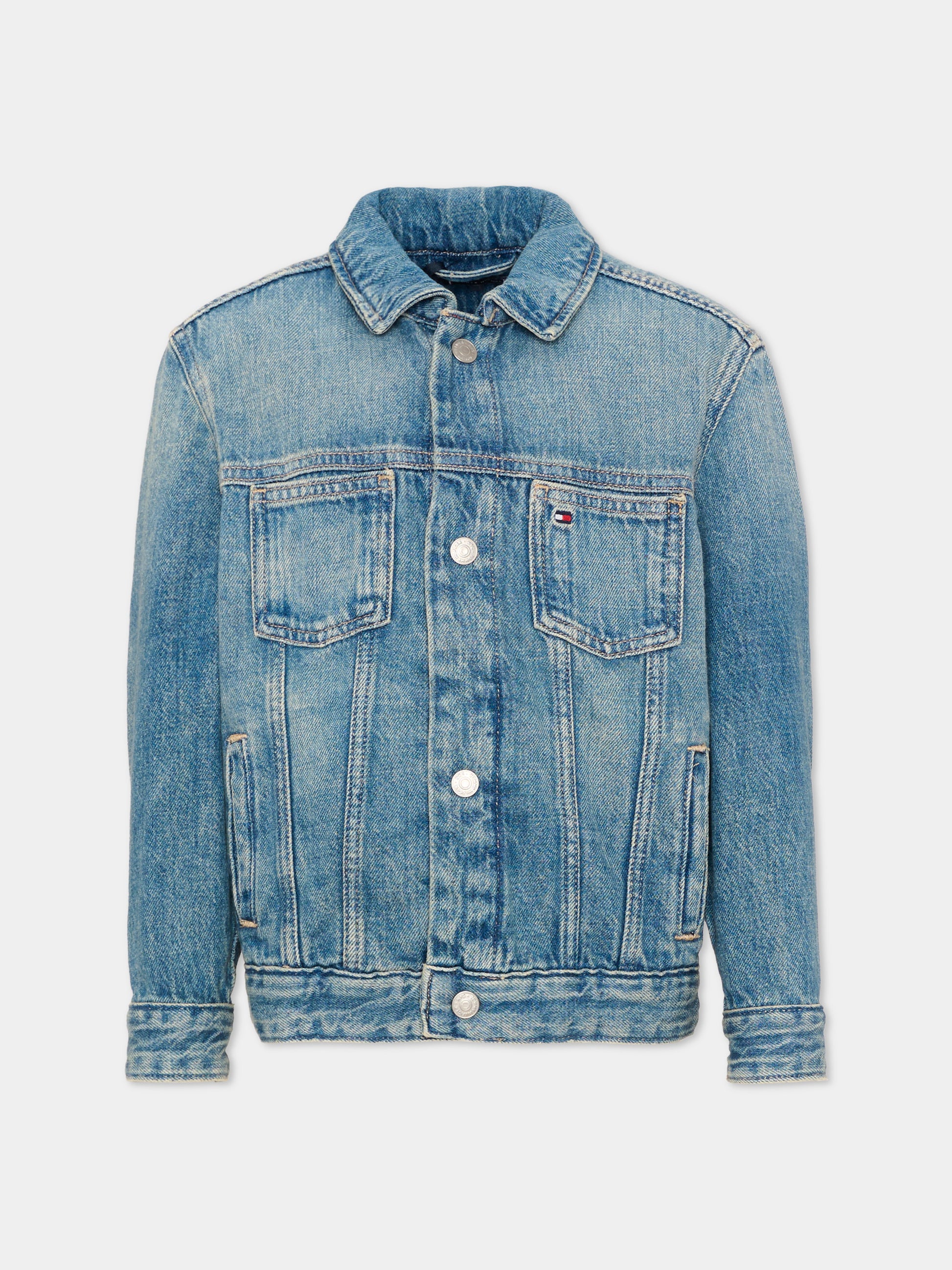 Giubbotto denim per bambino con maxi flag,Tommy Hilfiger Junior,KB0KB10108 1AP