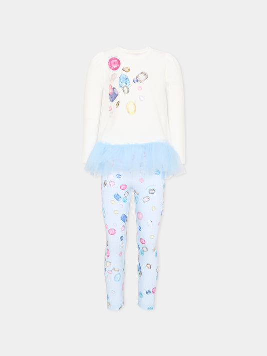 Completo sportivo multicolor per bambina con stampa gemme,Monnalisa,19F503 6013 0158