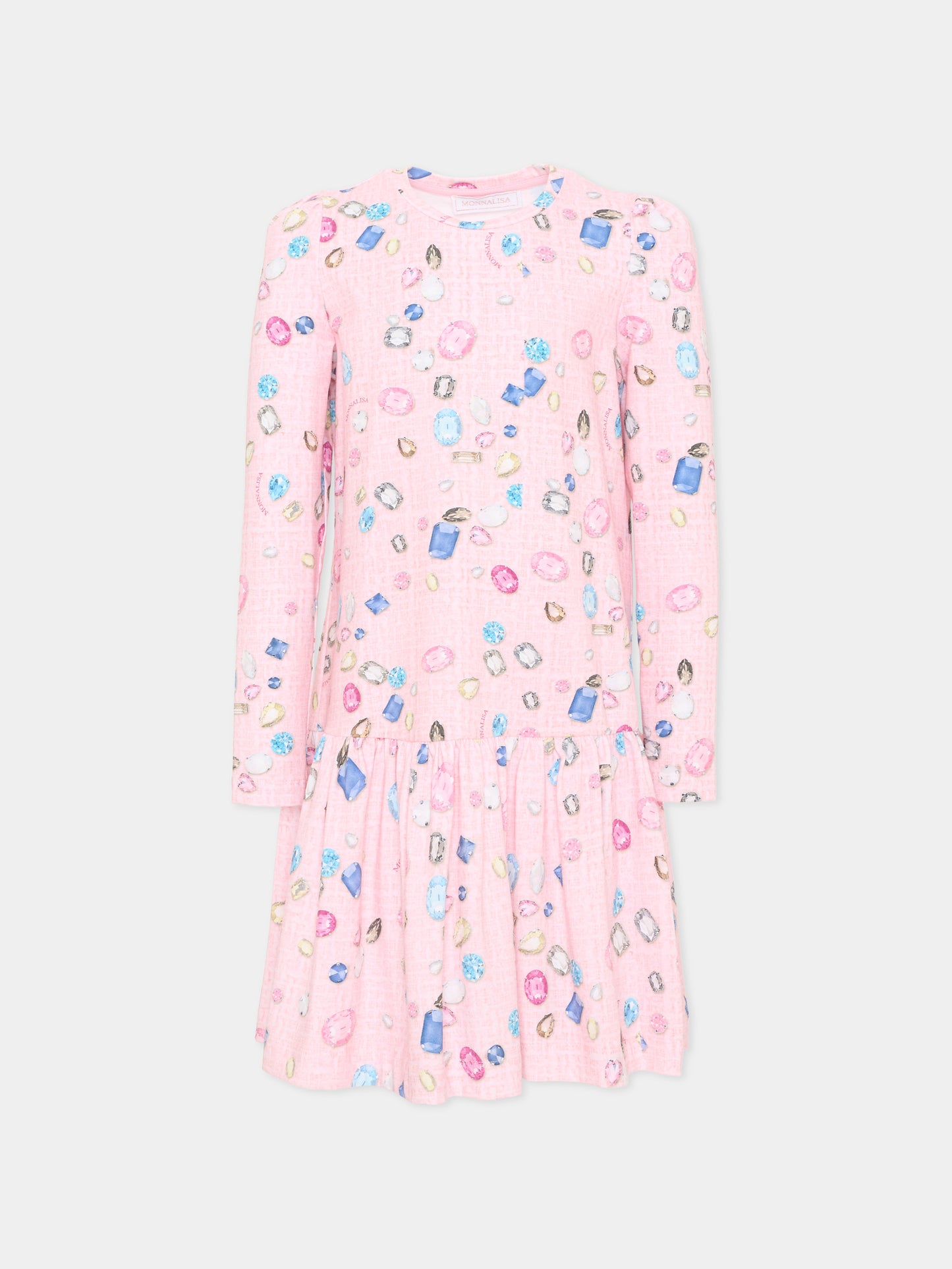 Vestito rosa per bambina con stampa gemme,Monnalisa,19F912RU 6015 0090
