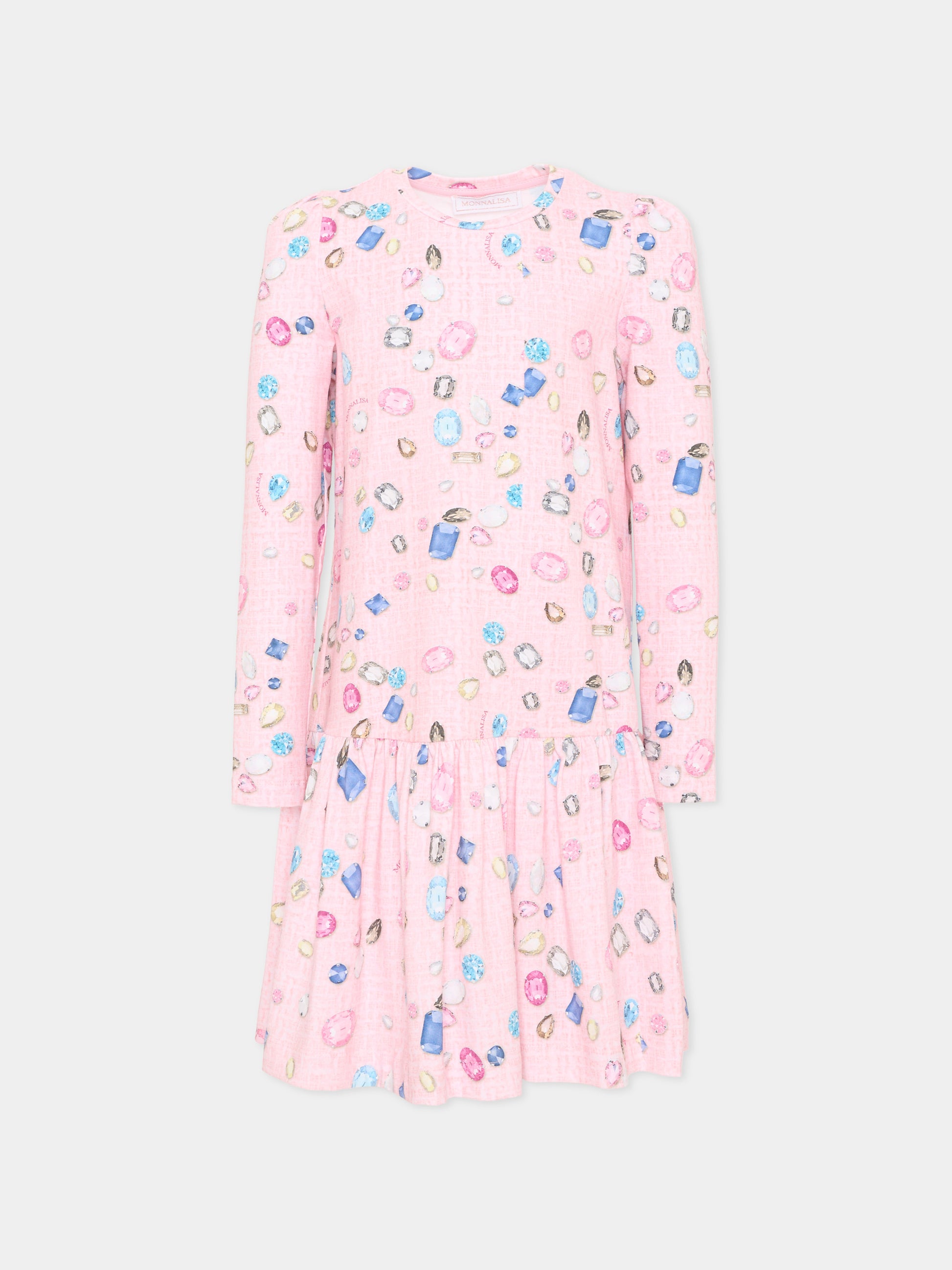 Vestito rosa per bambina con stampa gemme,Monnalisa,19F912RU 6015 0090