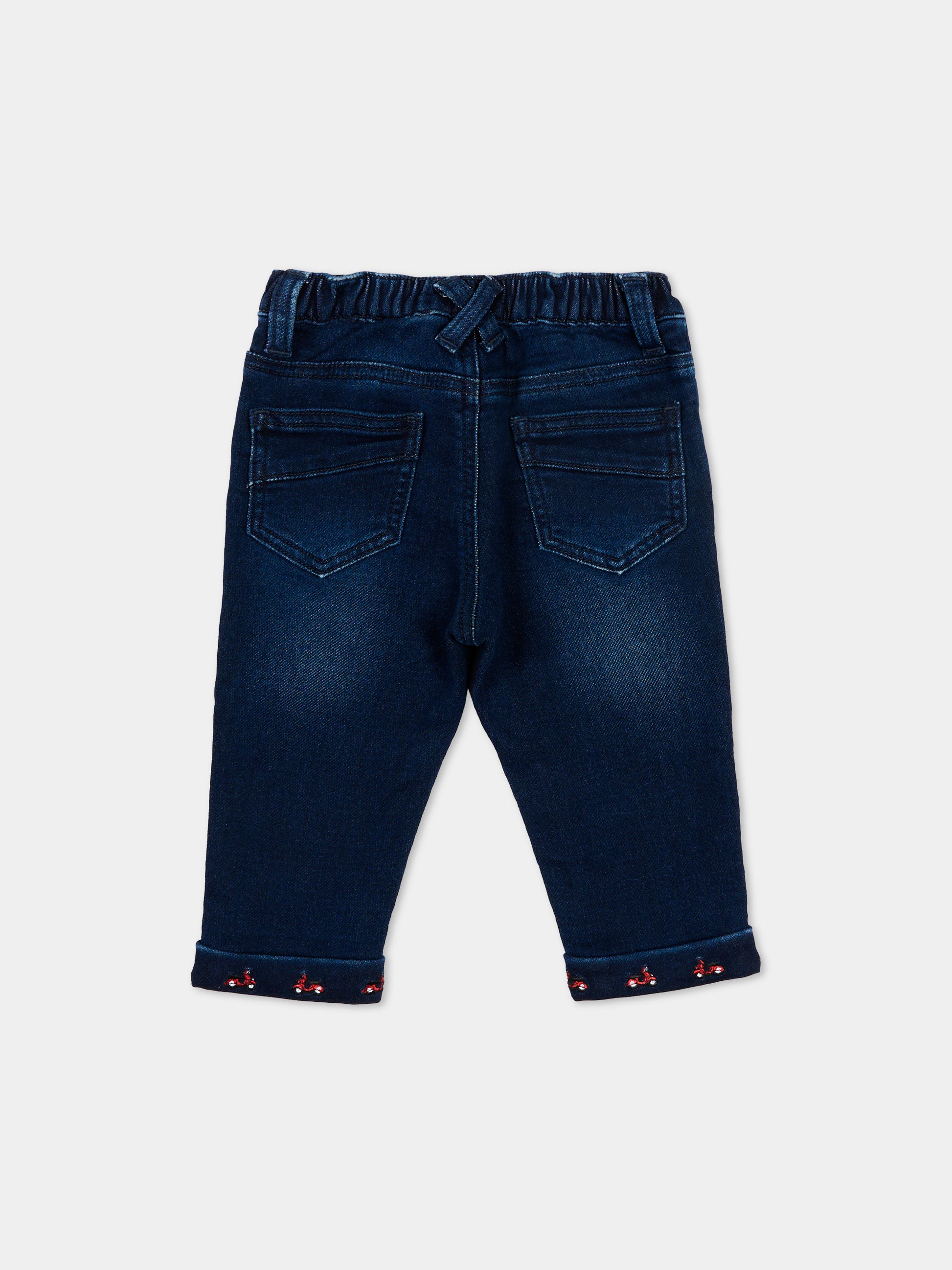 Jeans denim per neonato con ricami vespa,Monnalisa,28F405 6042 0061