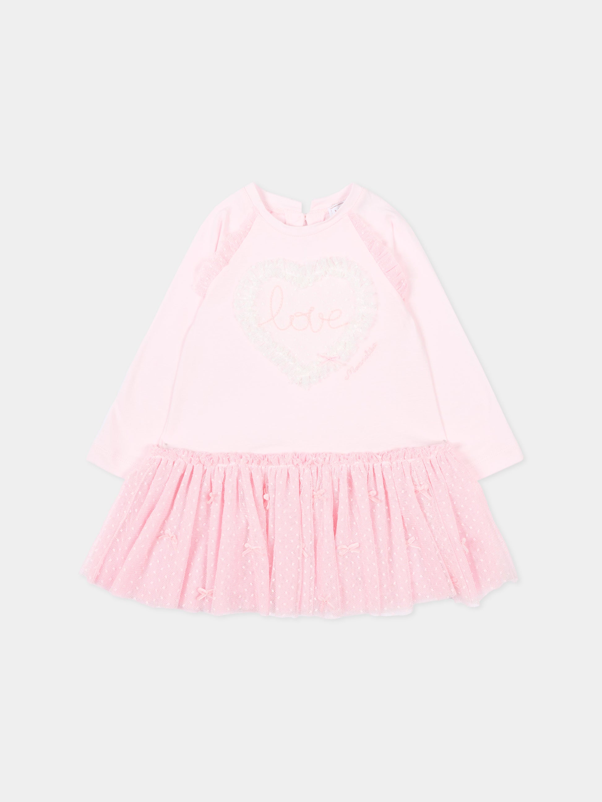 Vestito rosa per neonata con tulle,Monnalisa,39F900 6005 0090