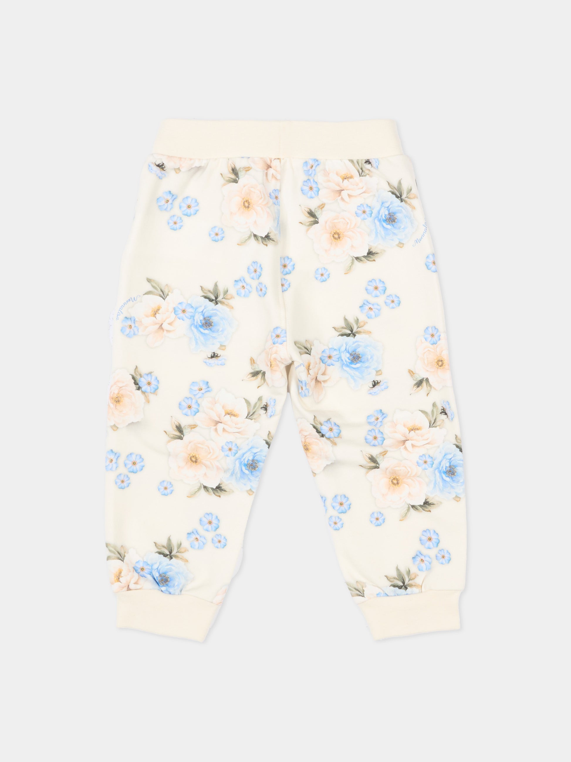 Pantaloni sportivi beige per neonati con stampa floreale,Monnalisa,39F407 6018 0258