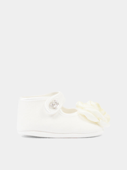 Ballerine avorio per neonata con rosa,Monnalisa,73F004 6207 0001