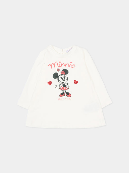T-Shirt avorio per neonata con stampa Minnie,Monnalisa,39F616 6005 0001