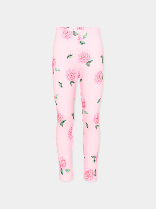 Leggings rosa per bambina con rose,Monnalisa,11F409 6654 0093