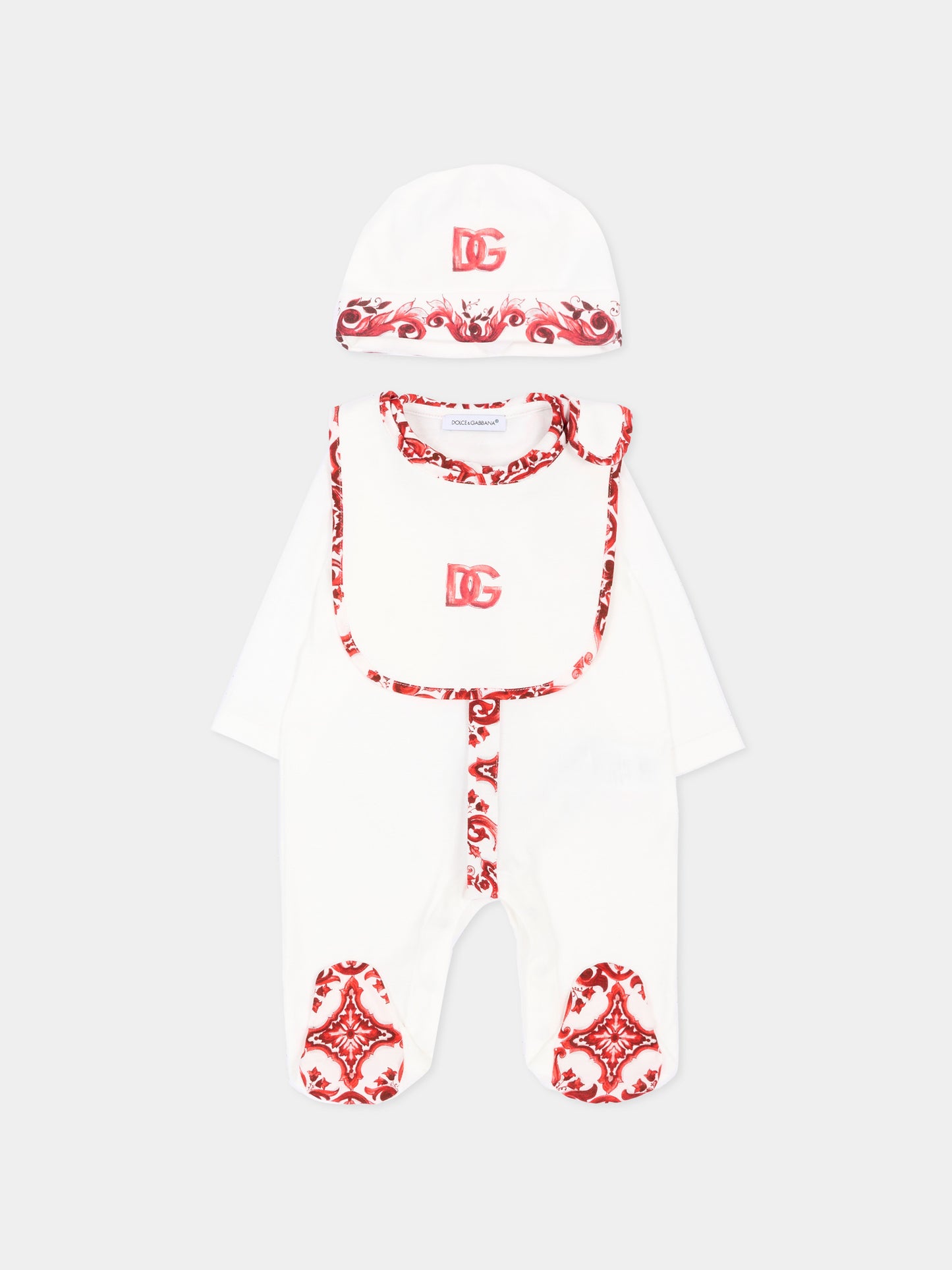 Set tutina avorio per neonato con logo,Dolce & Gabbana Kids,L1JOCN G7P5B W0111