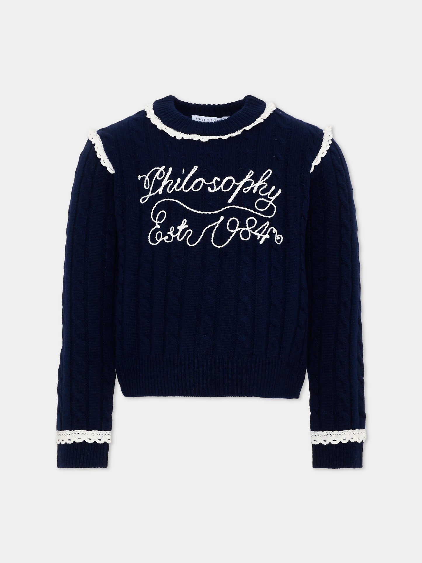 Maglione blu per bambina con logo,Philosophy,I9H612 8716 056S