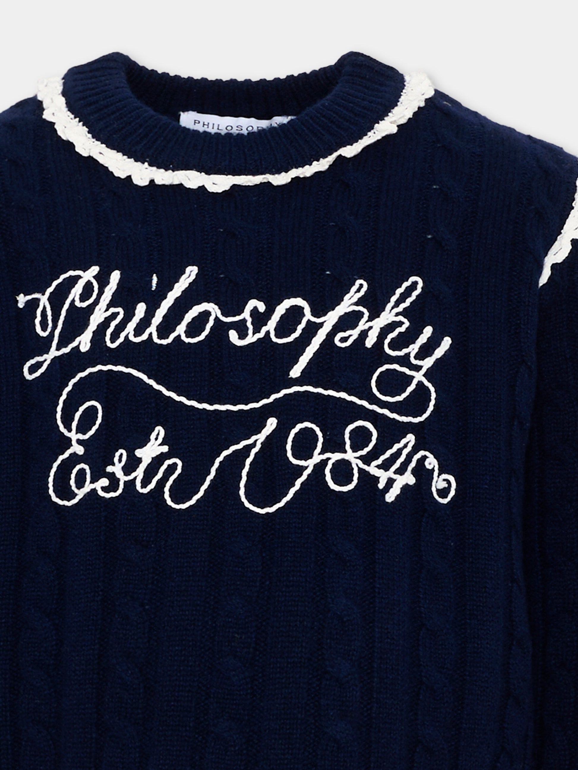 Maglione blu per bambina con logo,Philosophy,I9H612 8716 056S