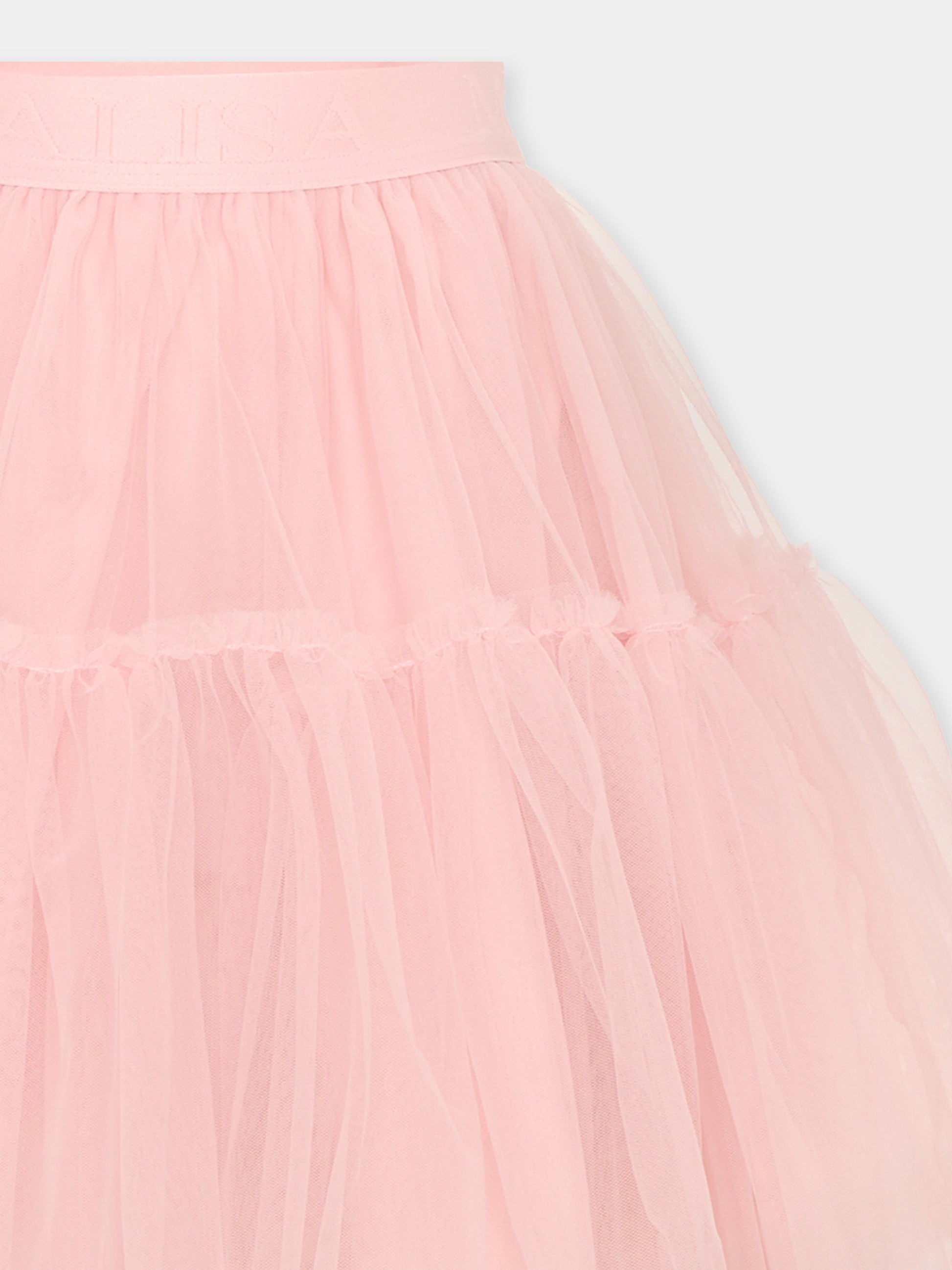 Gonna elegante rosa in tulle per bambina con logo,Monnalisa,17HGON T9945 0066