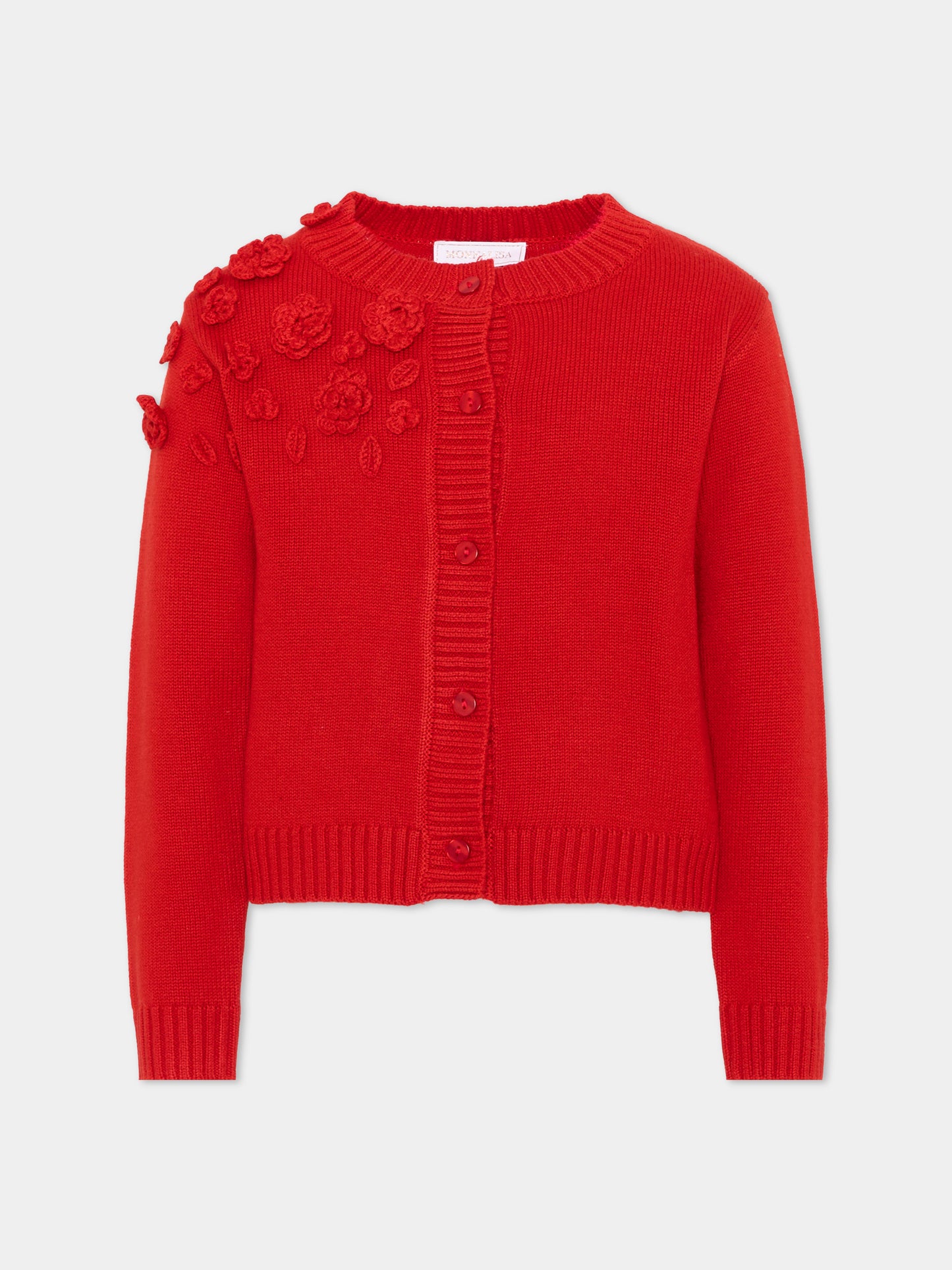 Cardigan rosso per bambina con fiori,Monnalisa,17H802 8062 0043