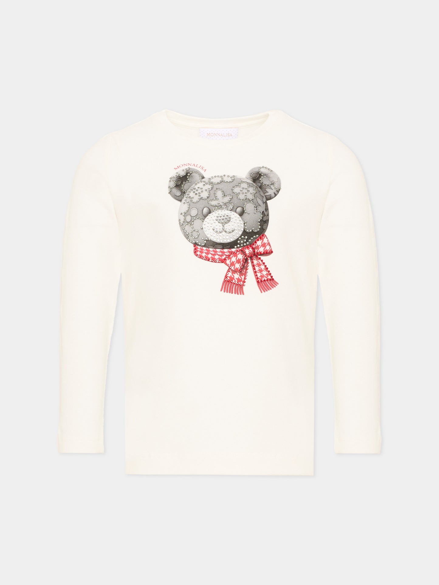 T-shirt avorio per bambina con orsetto,Monnalisa,19H607 8015 0132