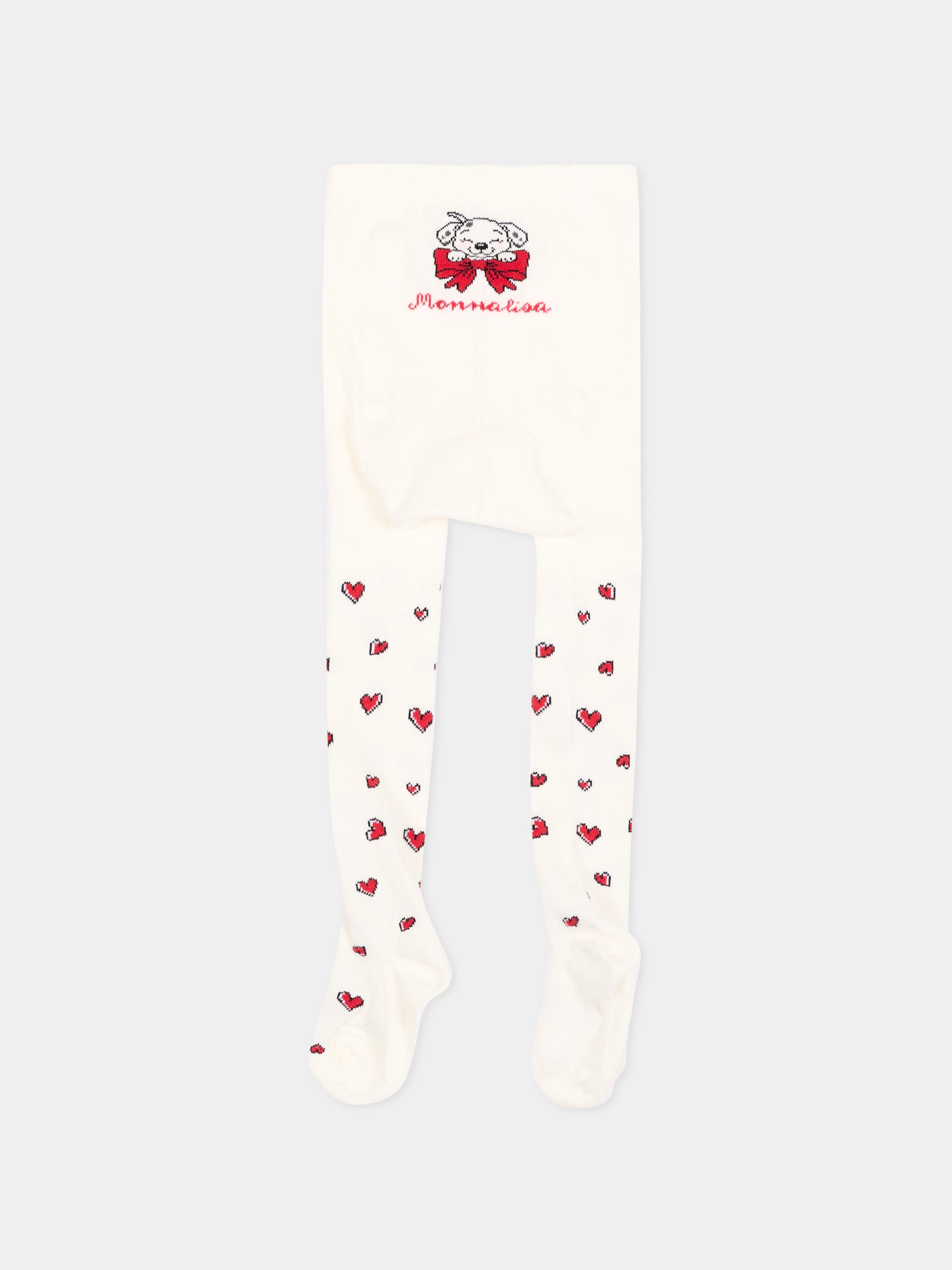 Collant avorio per neonata con cuori,Monnalisa,39H009 8082 0143