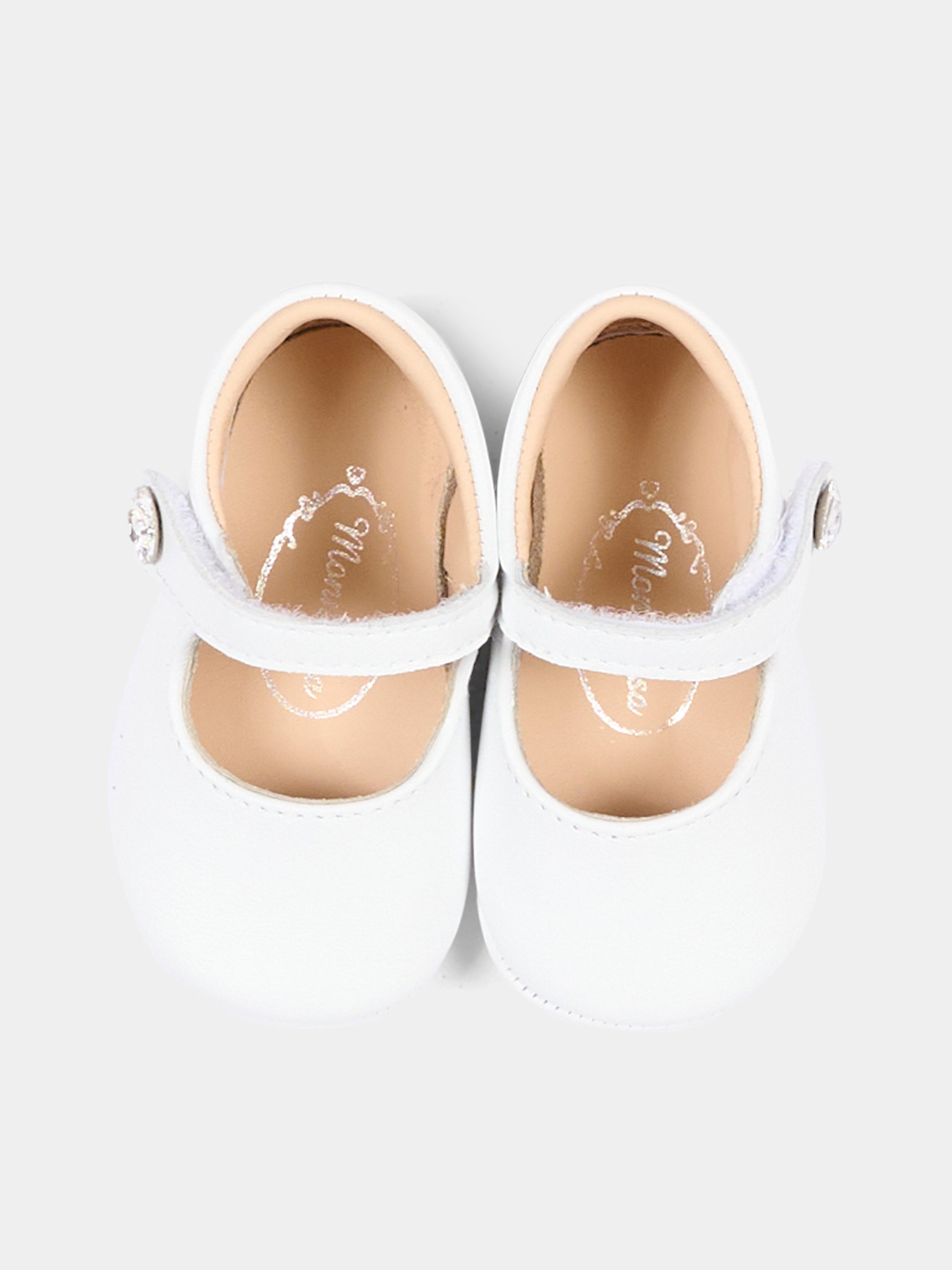 Ballerine bianche per neonata con gioiello,Monnalisa,73H003 8706 0001