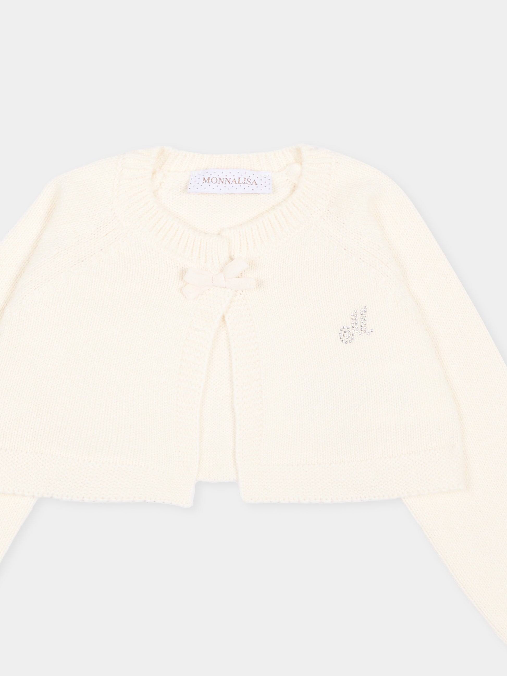 Cardigan avorio per neonata con logo,Monnalisa,73H801 8060 0001