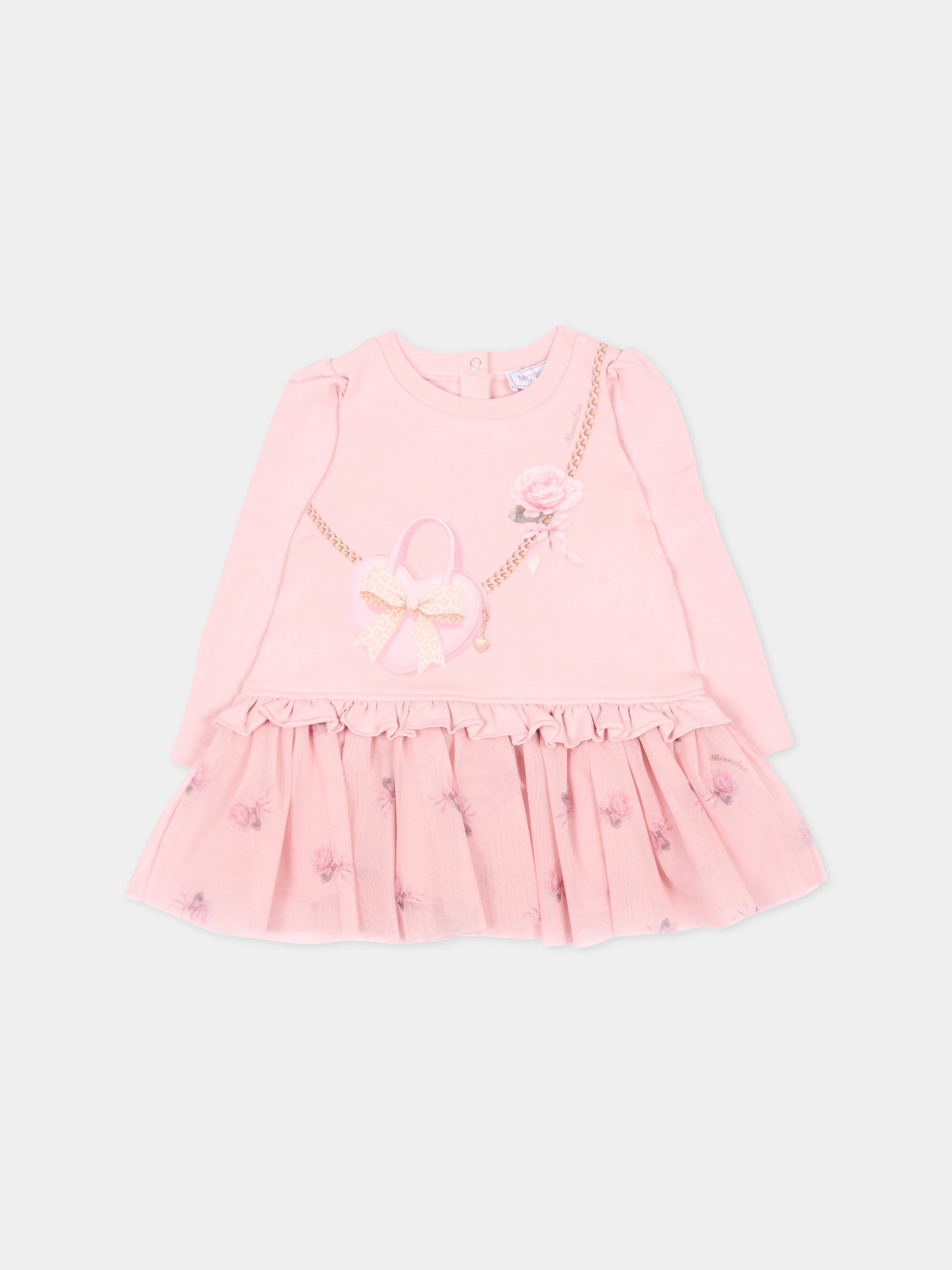 Vestito rosa per neonata con tulle floreale,Monnalisa,39H901 8006 094F