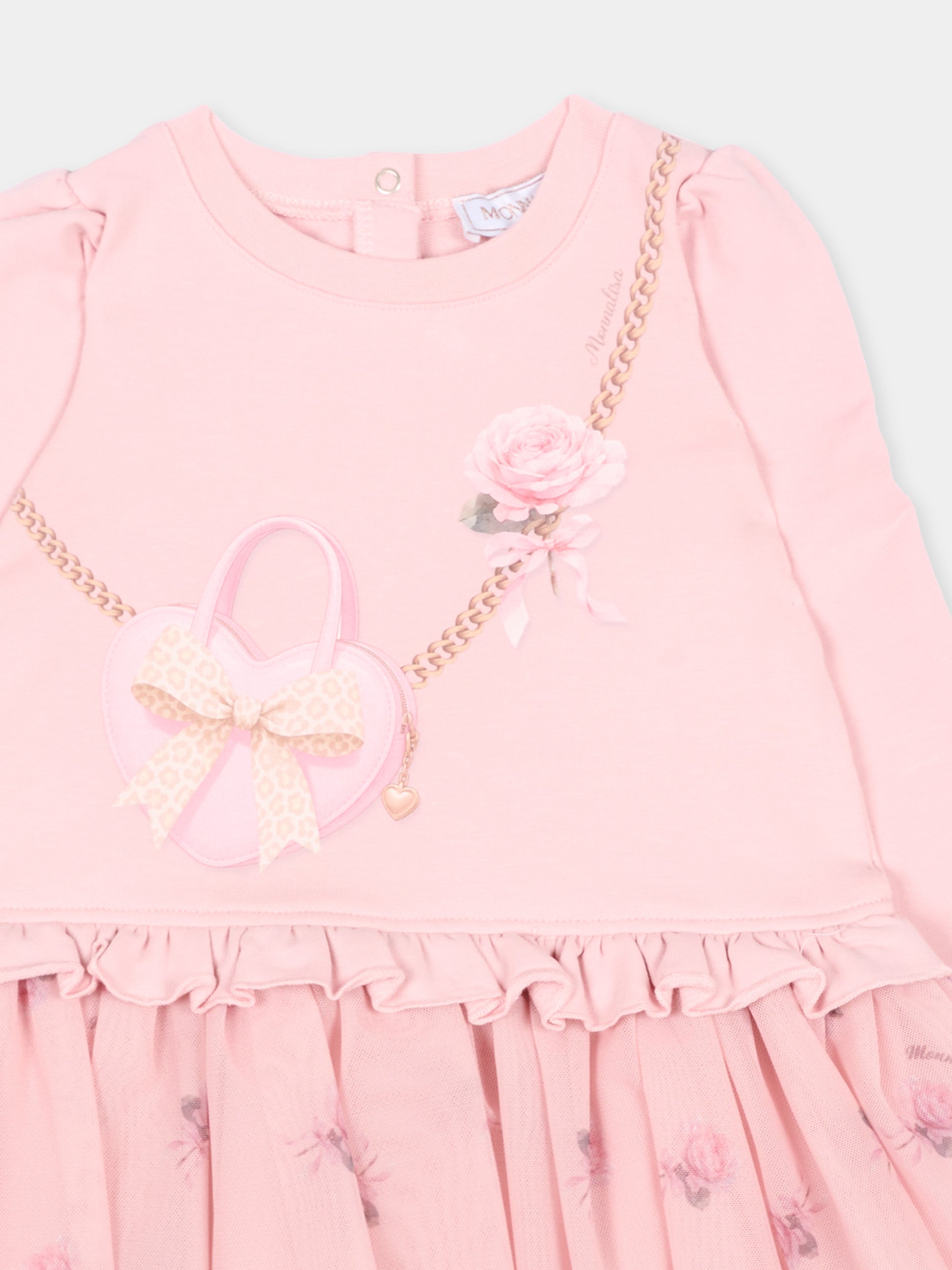 Vestito rosa per neonata con tulle floreale,Monnalisa,39H901 8006 094F