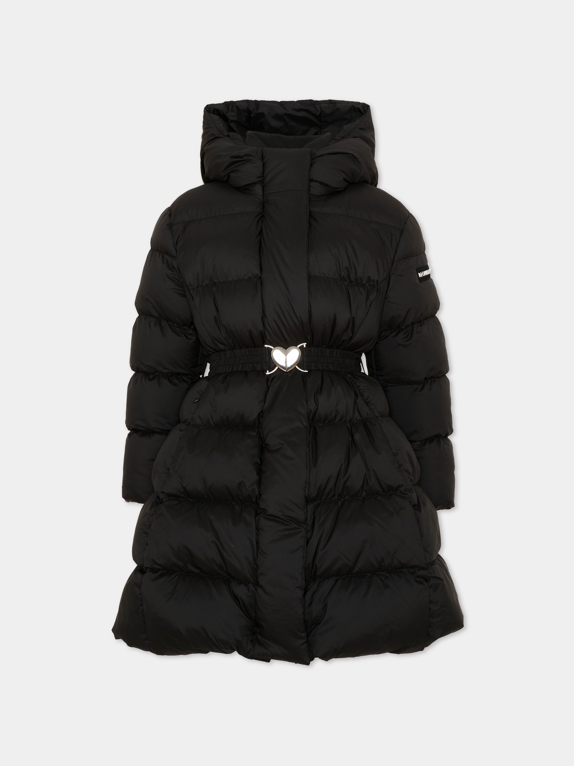 Piumino nero per bambina con cintura,Monnalisa,17H100 8020 0050