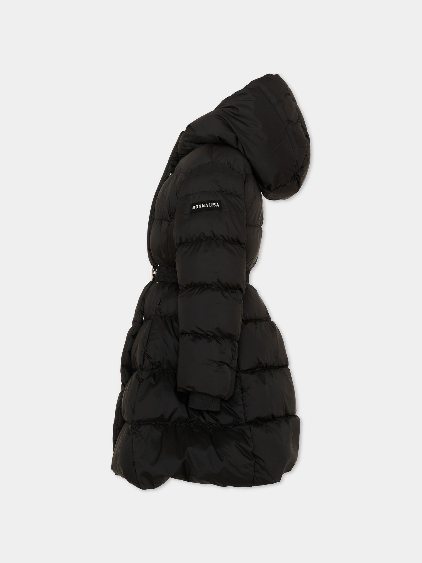 Piumino nero per bambina con cintura,Monnalisa,17H100 8020 0050