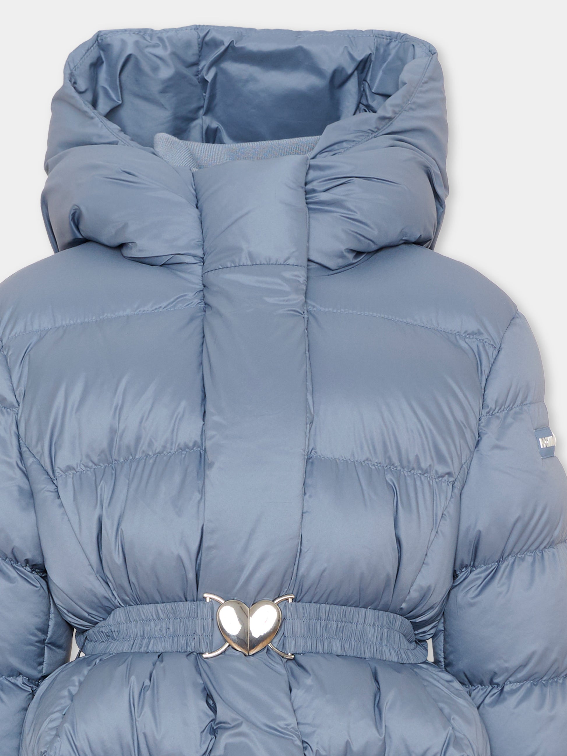 Piumino celeste per bambina con cintura,Monnalisa,17H100 8020 0051