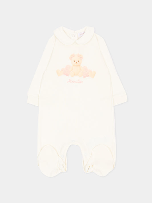 Tutina avorio per neonata con orsetto,Monnalisa,35H207 8001 0001