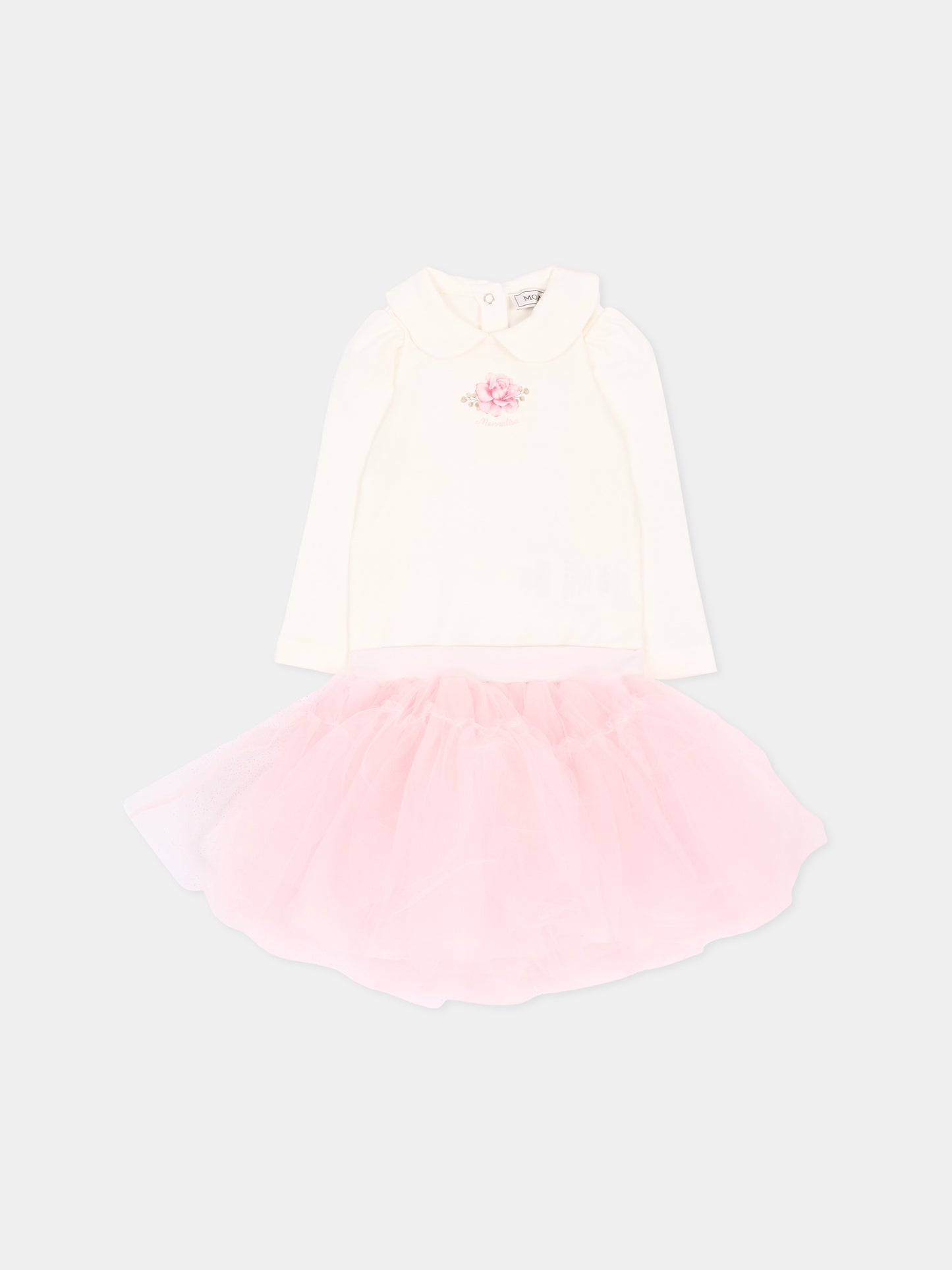 Completo rosa per neonata con tulle,Monnalisa,35H517 8000 0191