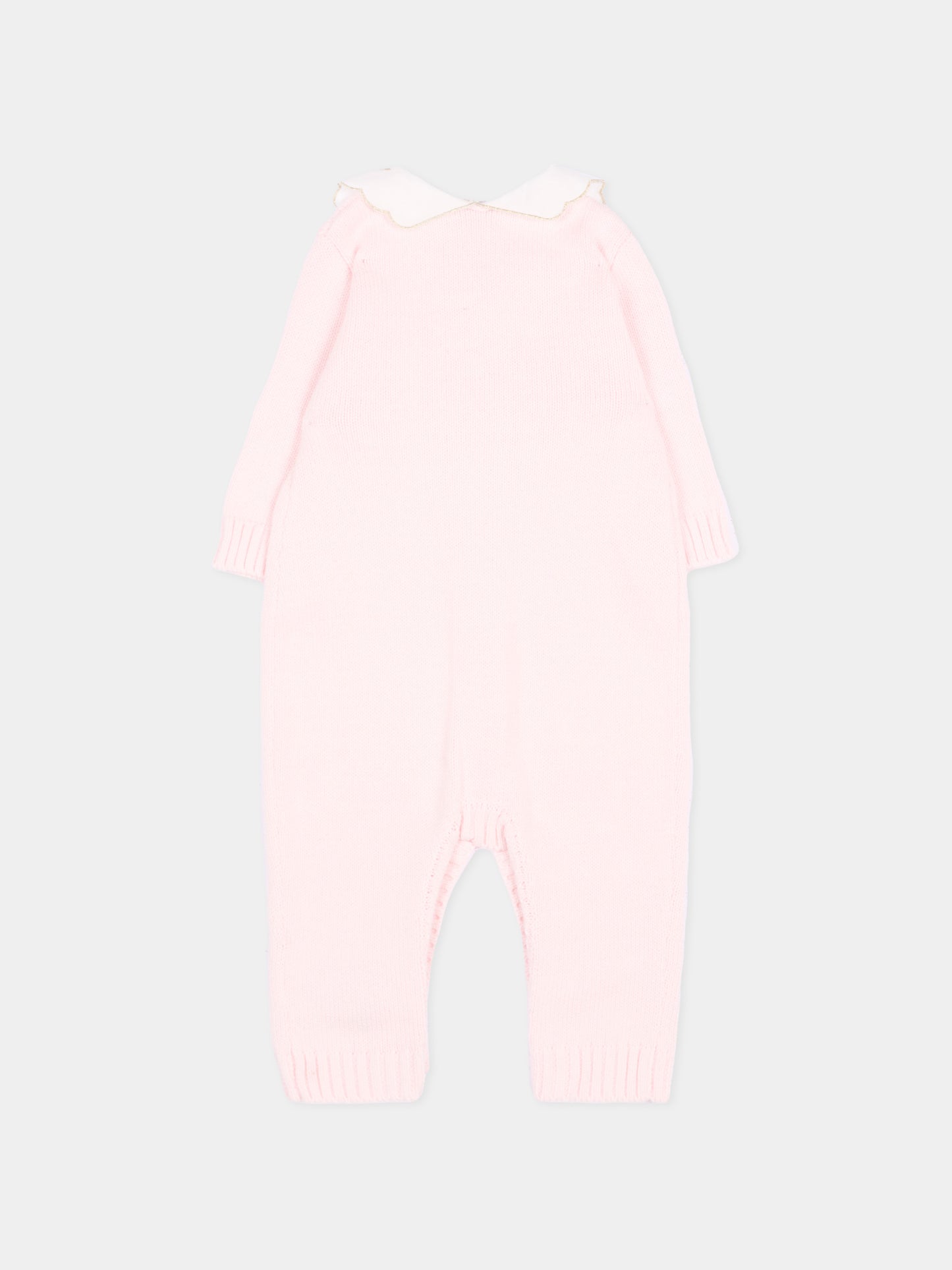 Tutina rosa per neonata con colletto ricamato,Monnalisa,35H202 8060 0091