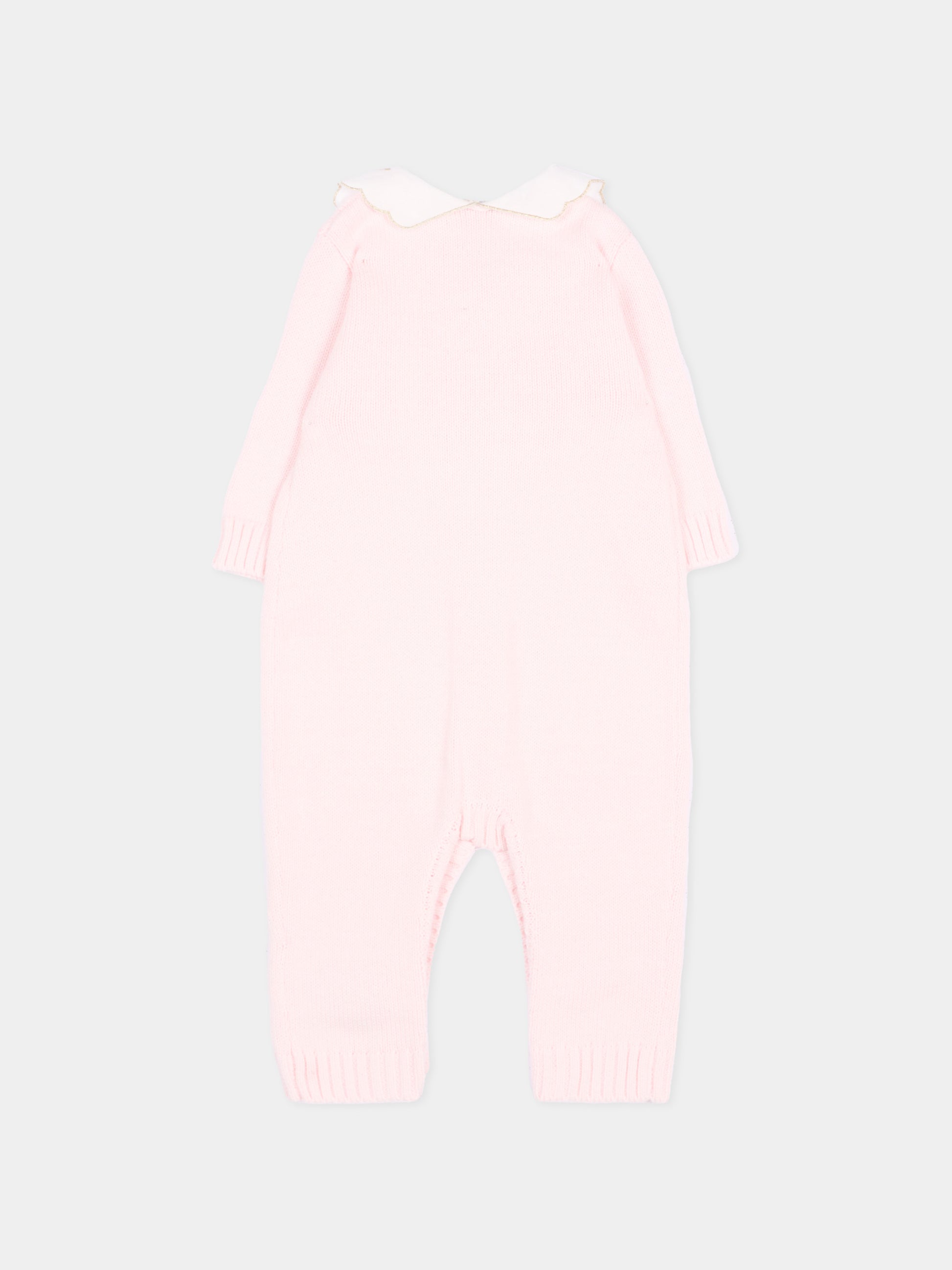 Tutina rosa per neonata con colletto ricamato,Monnalisa,35H202 8060 0091