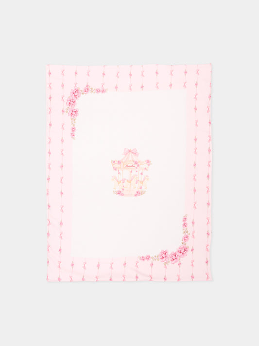 Coperta rosa per neonata con giostra,Monnalisa,35H006 8000 0091