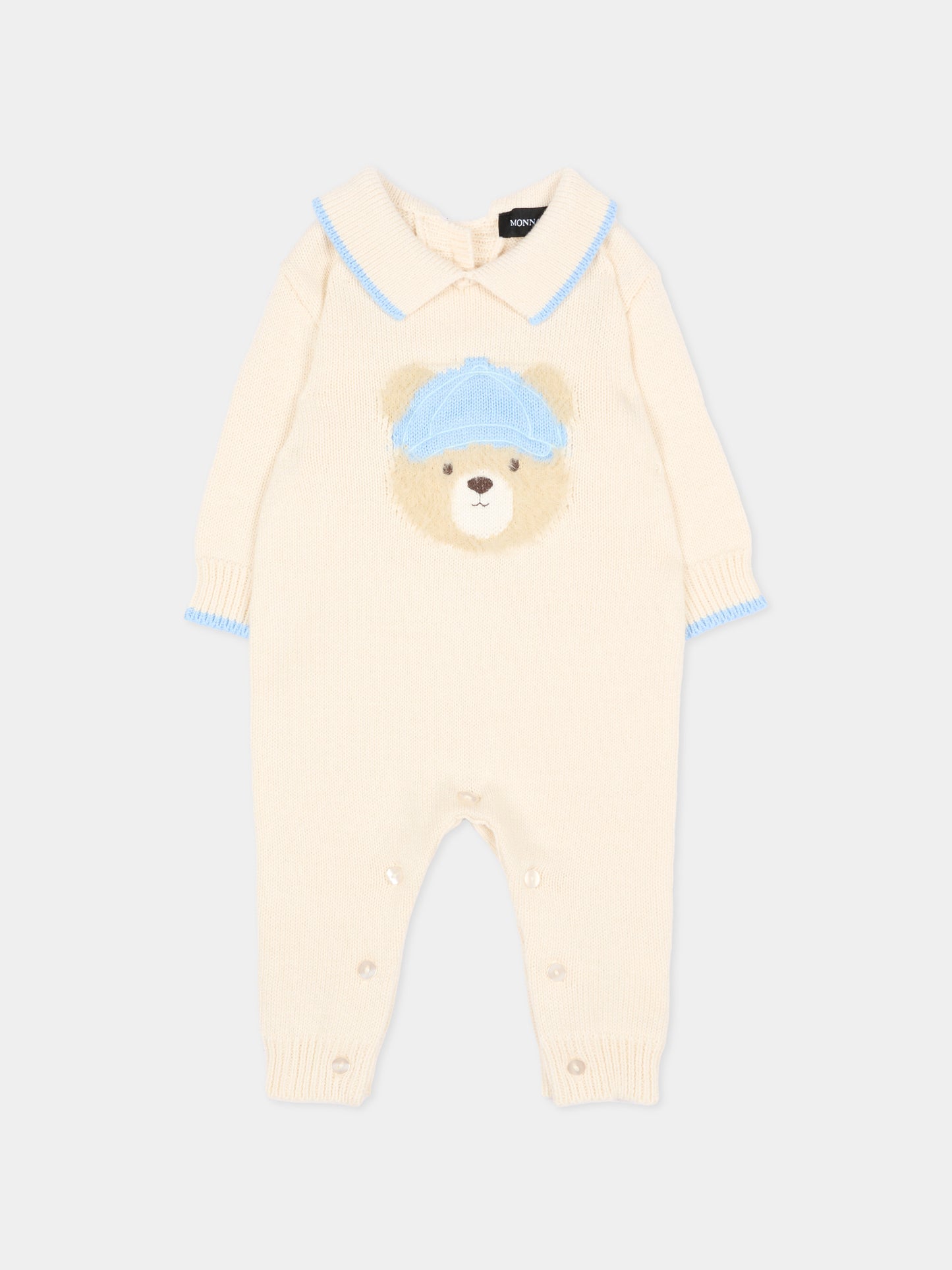 Tutina beige per neonato con orsetto,Monnalisa,22H202 8060 029F