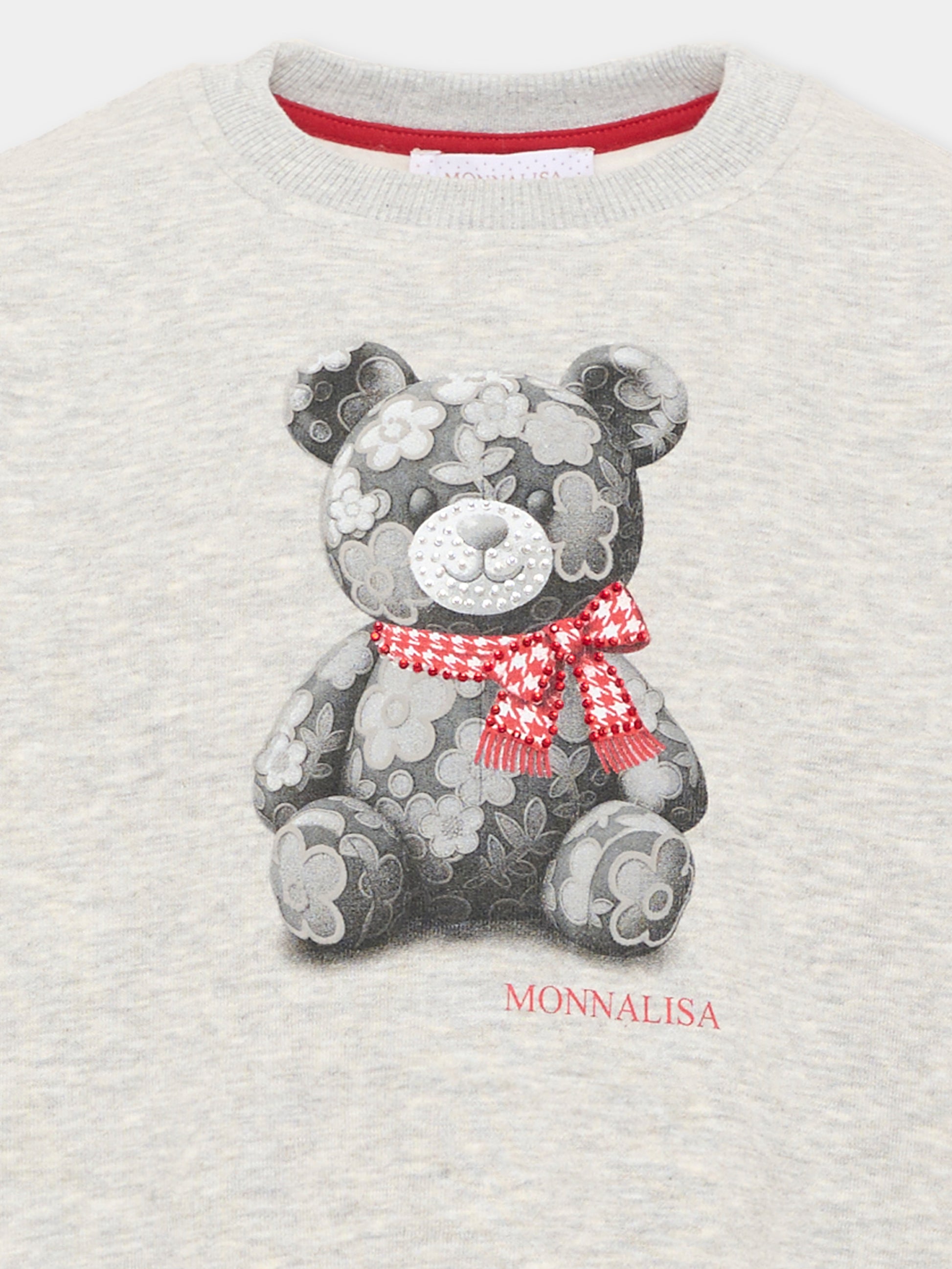 Felpa grigia per bambina con orsetto,Monnalisa,19H605NP 8010 0033