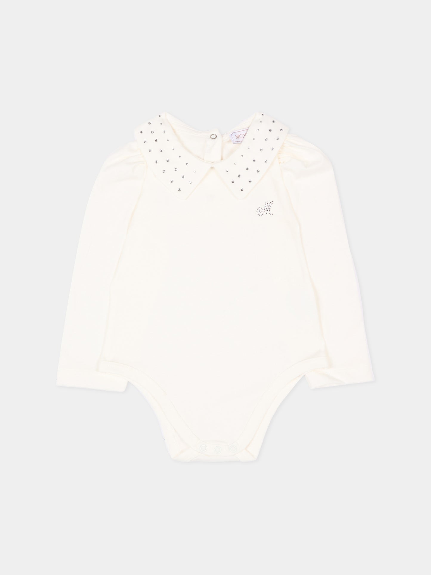 Body avorio per neonata con strass,Monnalisa,37H300 8002 0001
