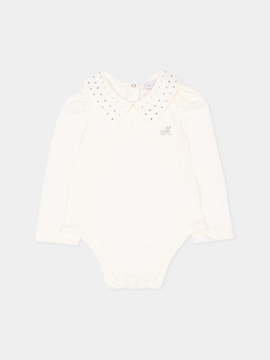 Body avorio per neonata con strass,Monnalisa,37H300 8002 0001