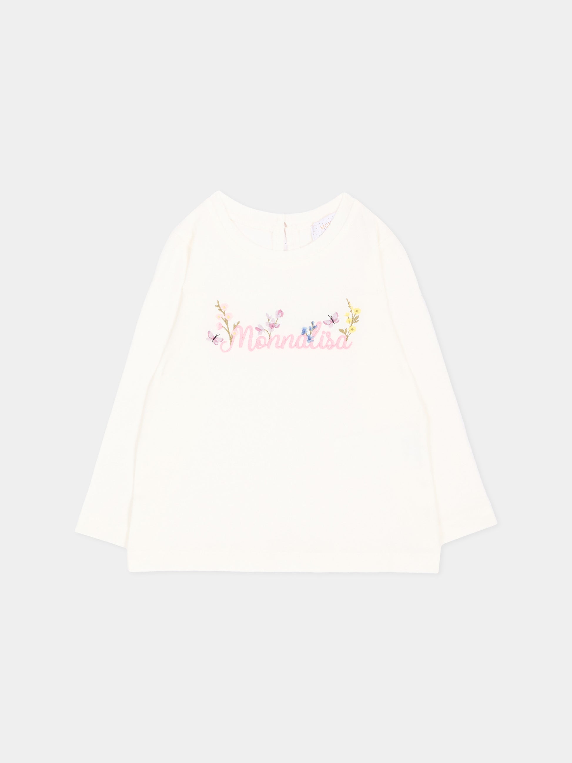 T-Shirt avorio per neonata con logo,Monnalisa,39H606 8040 0001