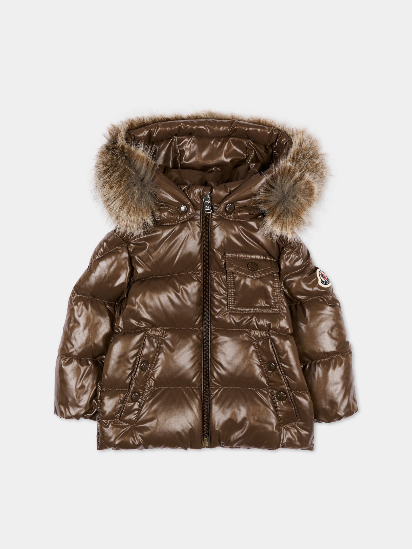 Piumini marrone K2F per neonato con logo,Moncler Kids,L2951 1A00024 597Z8 246