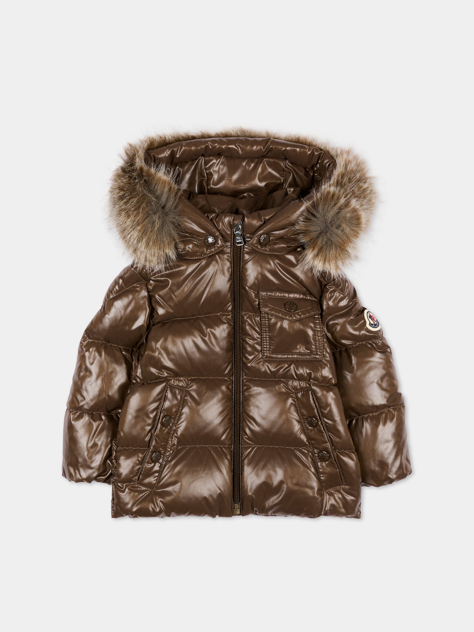 Piumini marrone K2F per neonato con logo,Moncler Kids,L2951 1A00024 597Z8 246