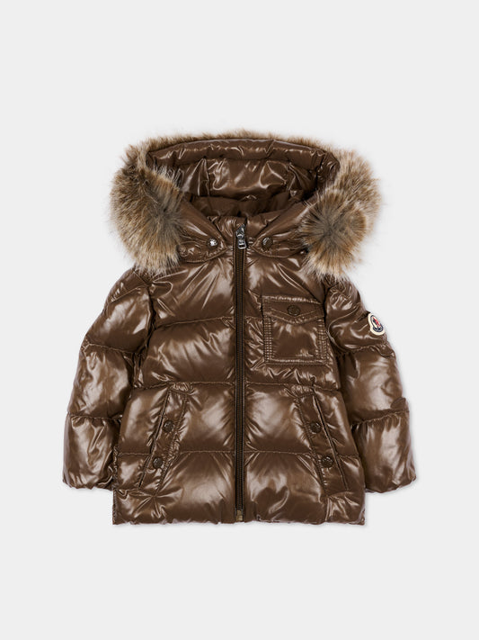 Piumini marrone K2F per neonato con logo,Moncler Kids,L2951 1A00024 597Z8 246