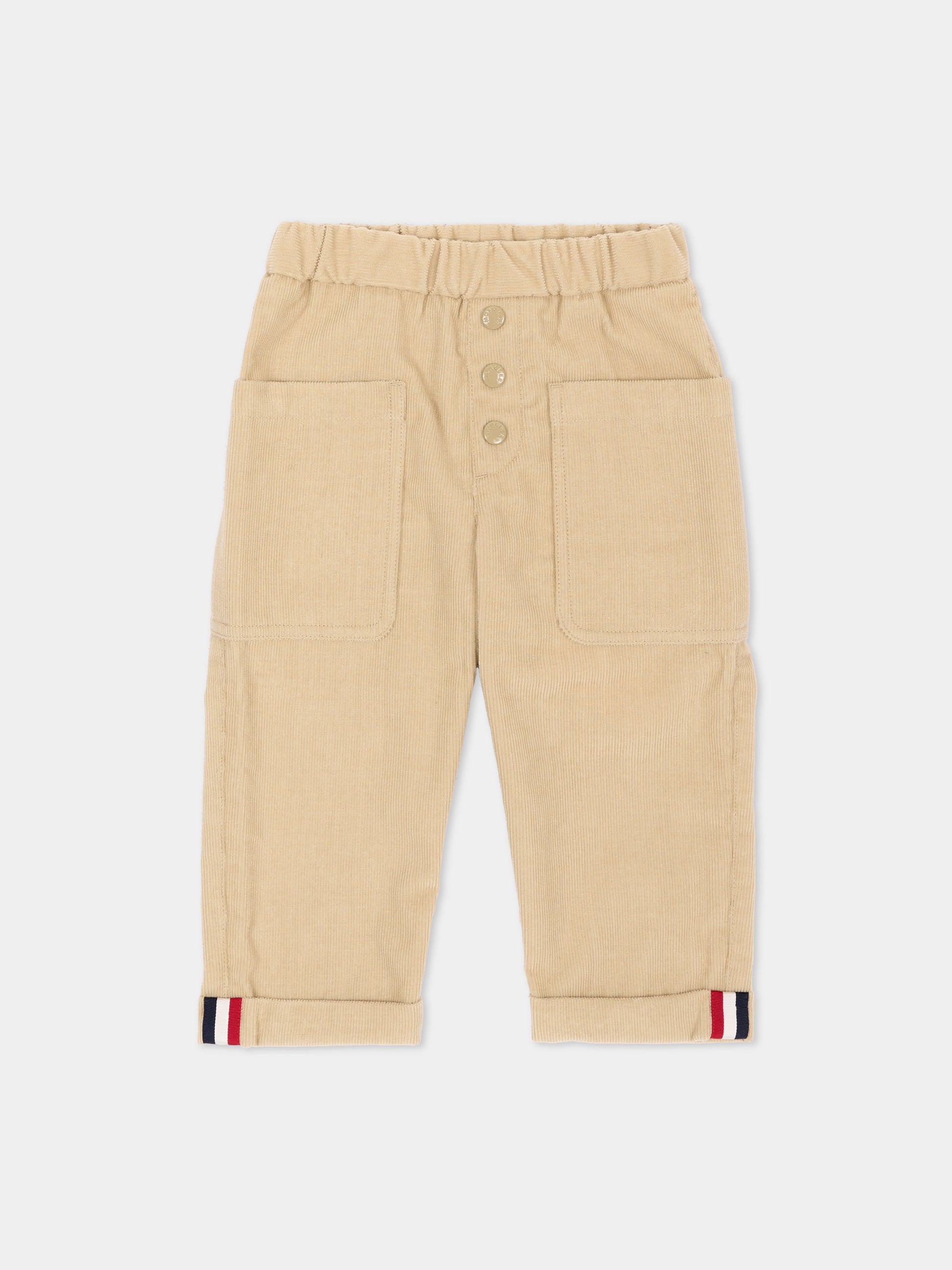 Pantalone beige per neonato con logo,Moncler Kids,L2951 2A00003 5969O 202
