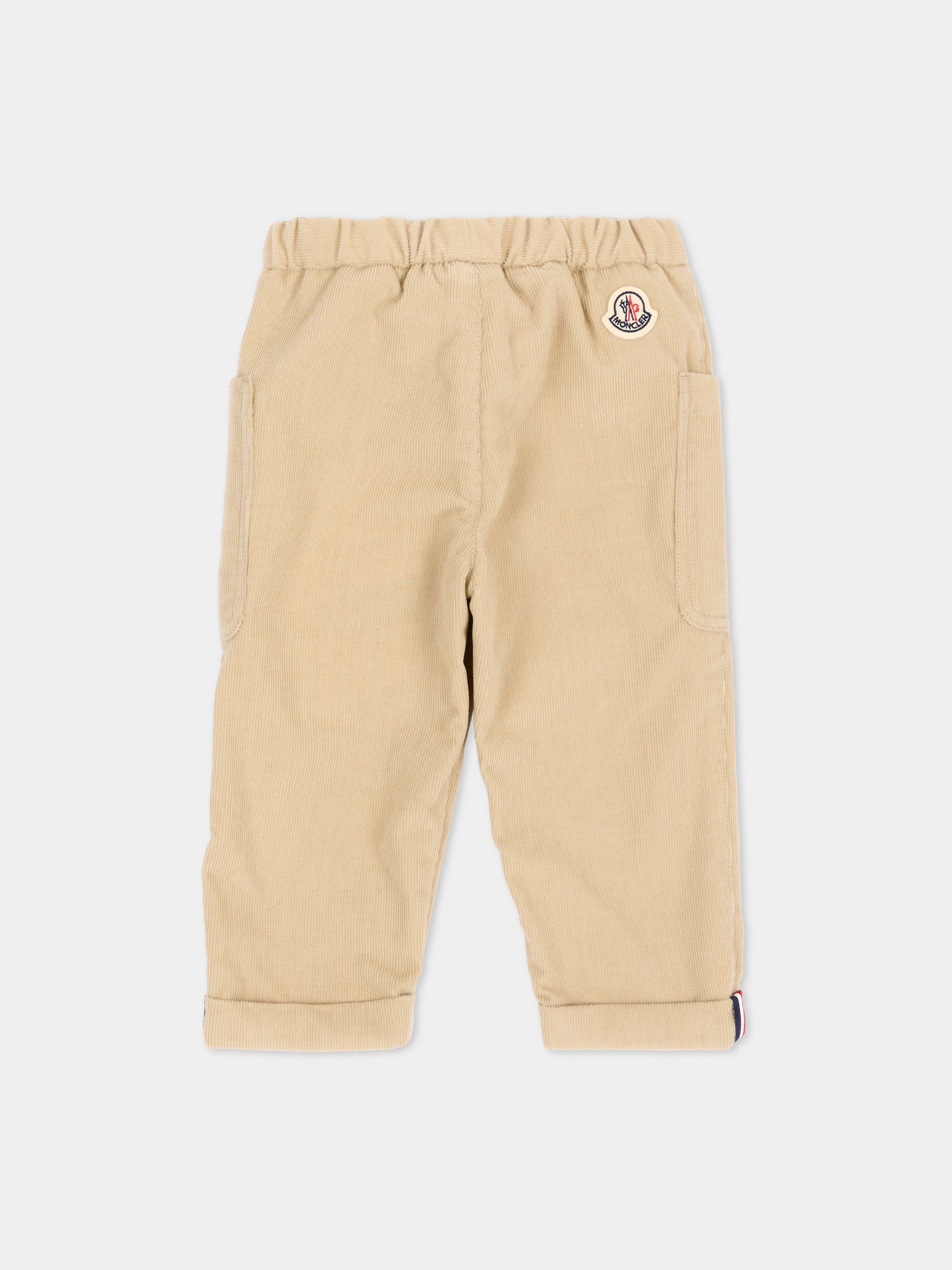 Pantalone beige per neonato con logo,Moncler Kids,L2951 2A00003 5969O 202