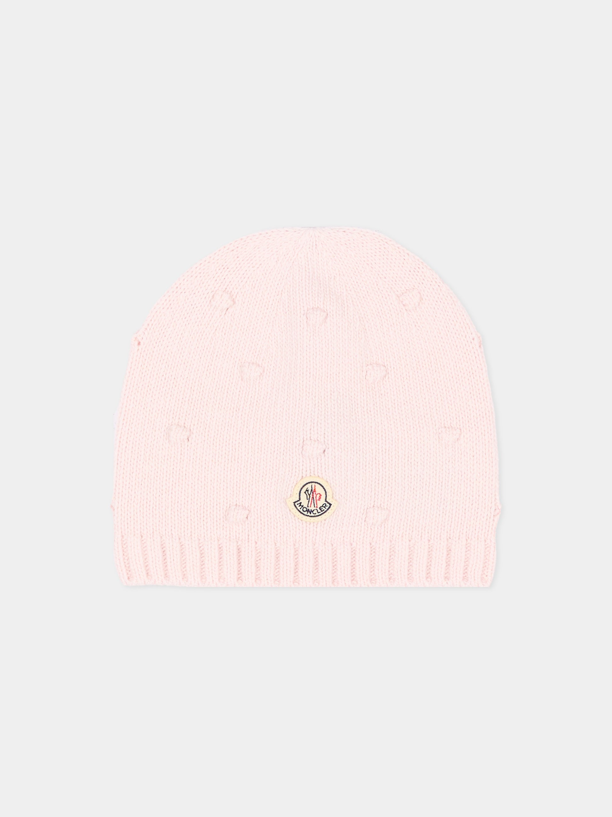 Berretto rosa per neonata logo patch,Moncler Kids,L2951 3B00010 M4281 529