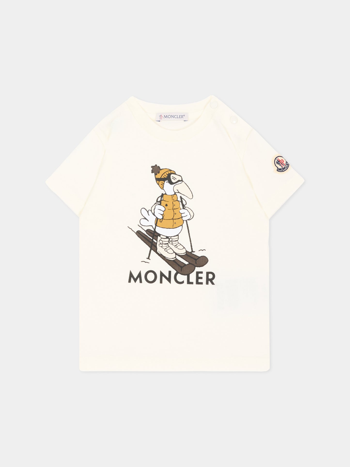 T-shirt avorio per neonato con stampa,Moncler Kids,L2951 8C00011 89AUM 034