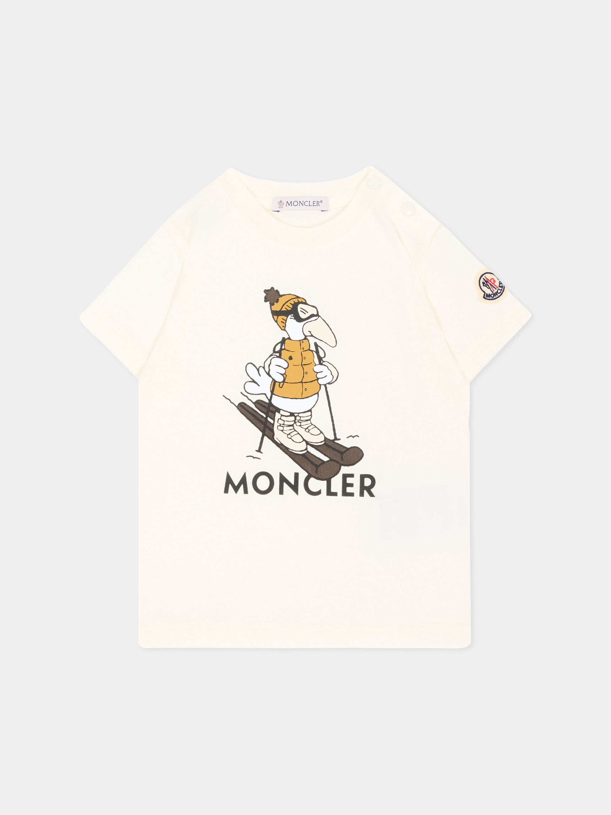 T-shirt avorio per neonato con stampa,Moncler Kids,L2951 8C00011 89AUM 034