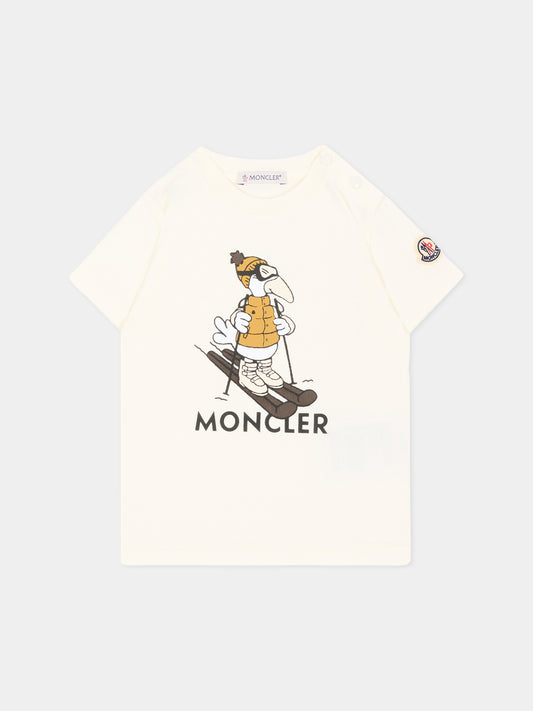 T-shirt avorio per neonato con stampa,Moncler Kids,L2951 8C00011 89AUM 034